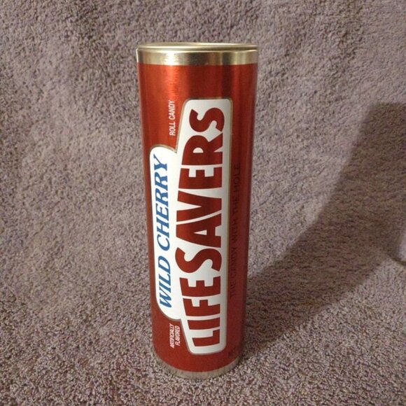 Vtg Wild Cherry Lifesavers Tin Bank Secret Hide A Way Decoration 7"x 2" - Picture 1 of 7